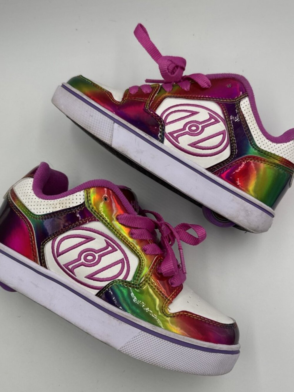 Heelys Motion Plus White Rainbow Glitter Skate Shoes